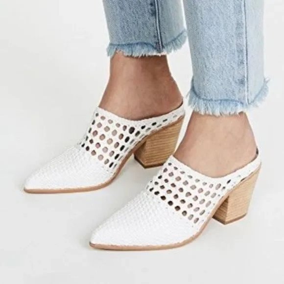 Jeffrey Campbell Leone Woven Leather Slip On Pointed Toe Mules in White - Picture 3 of 6